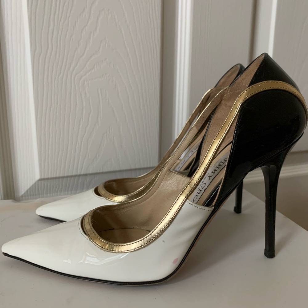 JIMMY CHOO WHITE/BLACK/GOLD PUMPS US size 6